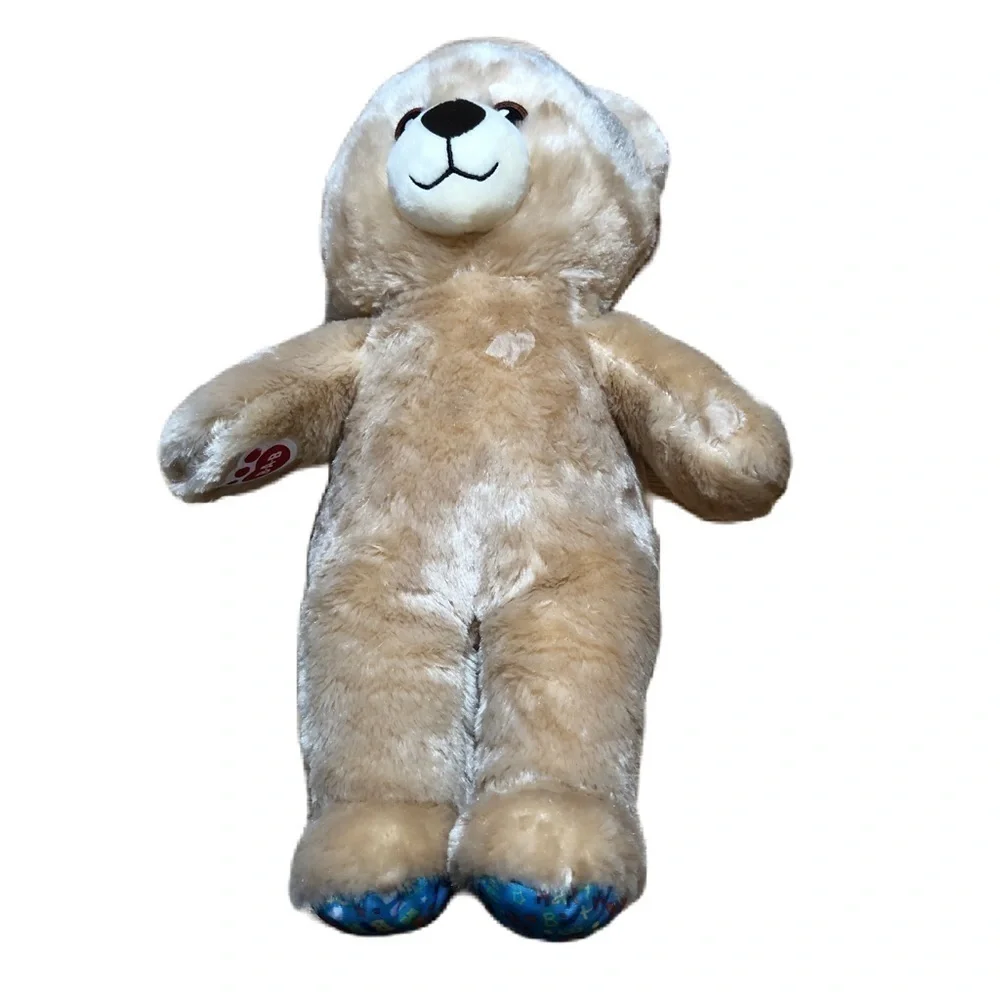 Build a Bear Birthday Bear Stuffed Plush Blue Feet Tan Cream Toy